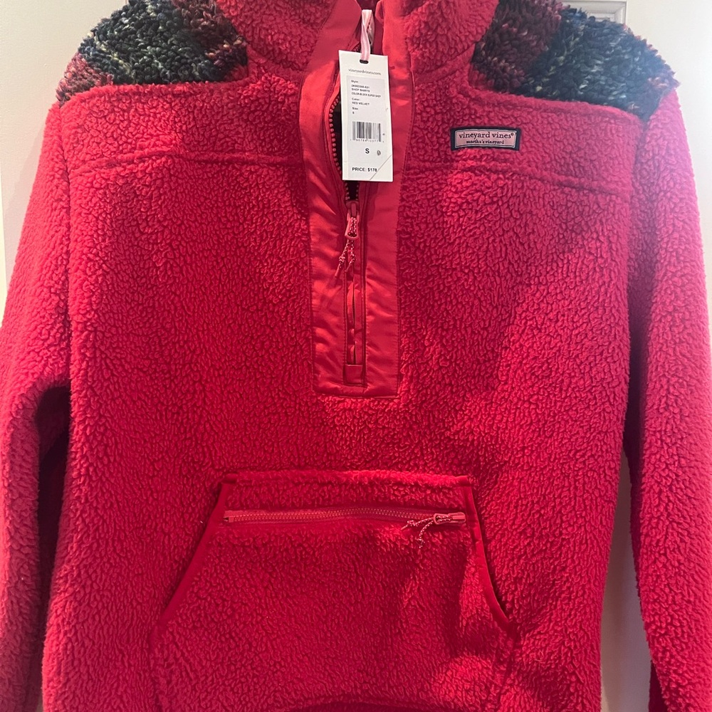 Vineyard Vines Red Teddy Jacket with Quilted Panels
